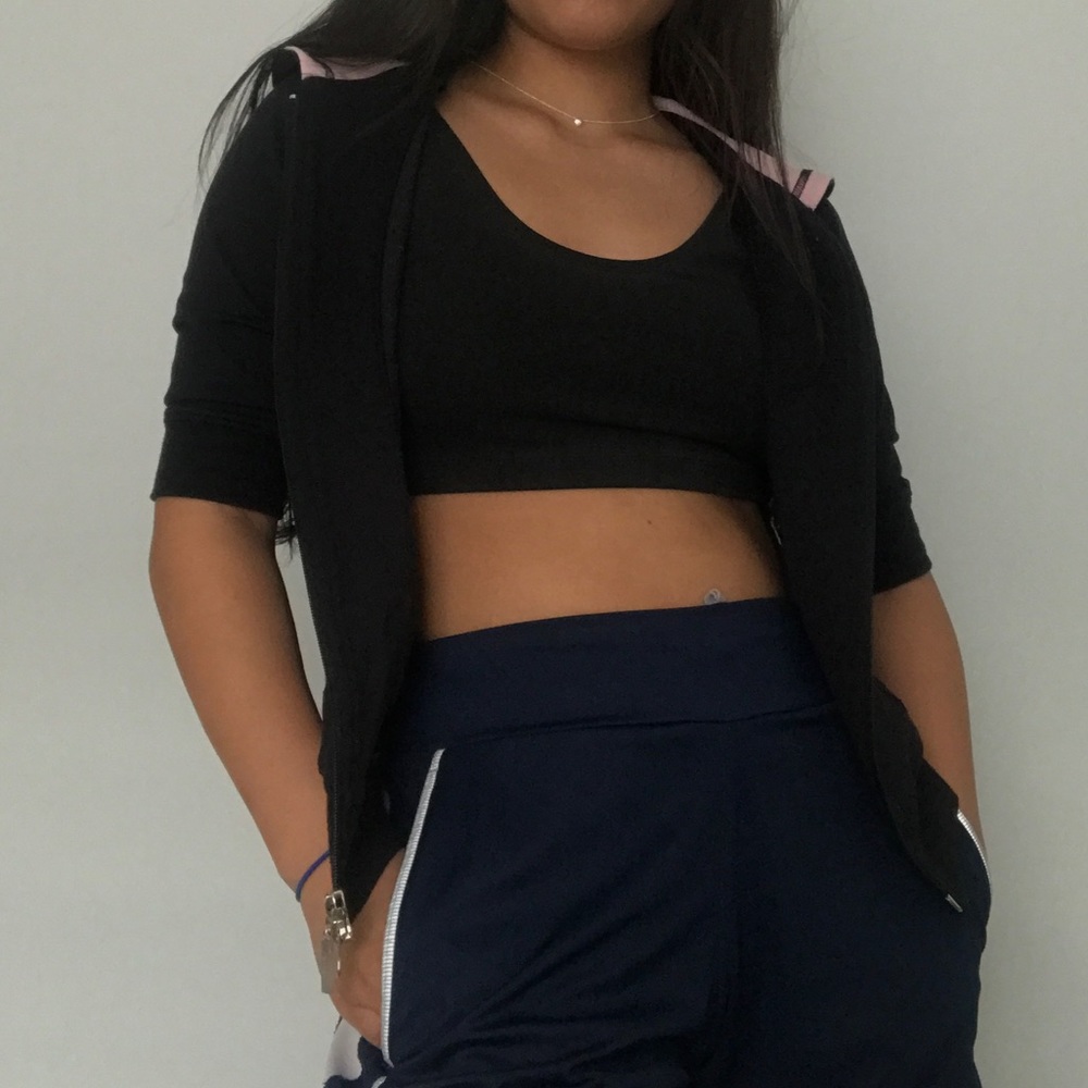 vintage black short sleeve zip up hoodie